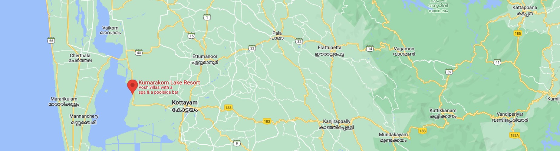 Location of Kumarakom Lake Resort